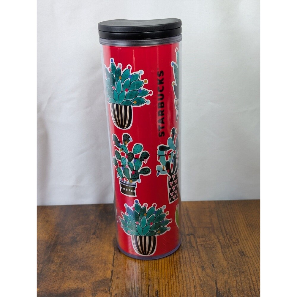Starbucks 2017 red travel mug tumbler 16 oz Cactus plant cold hot logo succulent